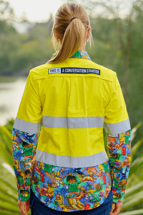 TradeMutt Workshirt Women's Backyard Blitz Yellow Day/Night Hi Vis Work Shirt Women's Backyard Blitz Hi Vis Work Shirt | TradeMutt Workwear