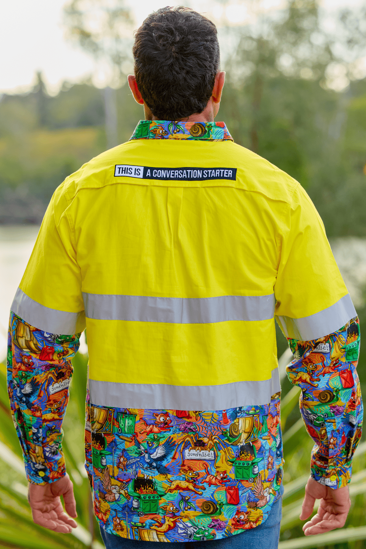 TradeMutt Workshirt Men's Backyard Blitz Yellow Day/Night Hi Vis Work Shirt Men's Backyard Blitz Hi Vis Work Shirt | TradeMutt Workwear