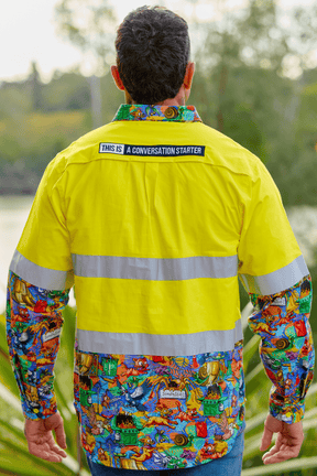 TradeMutt Workshirt Men's Backyard Blitz Yellow Day/Night Hi Vis Work Shirt Men's Backyard Blitz Hi Vis Work Shirt | TradeMutt Workwear