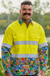TradeMutt Workshirt Men's Backyard Blitz Yellow Day/Night Hi Vis Work Shirt Men's Backyard Blitz Hi Vis Work Shirt | TradeMutt Workwear
