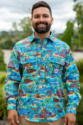 TradeMutt Workshirt Men's Vitamin Sea Half Button Work Shirt Men's Vitamin Sea Half Button Work Shirt