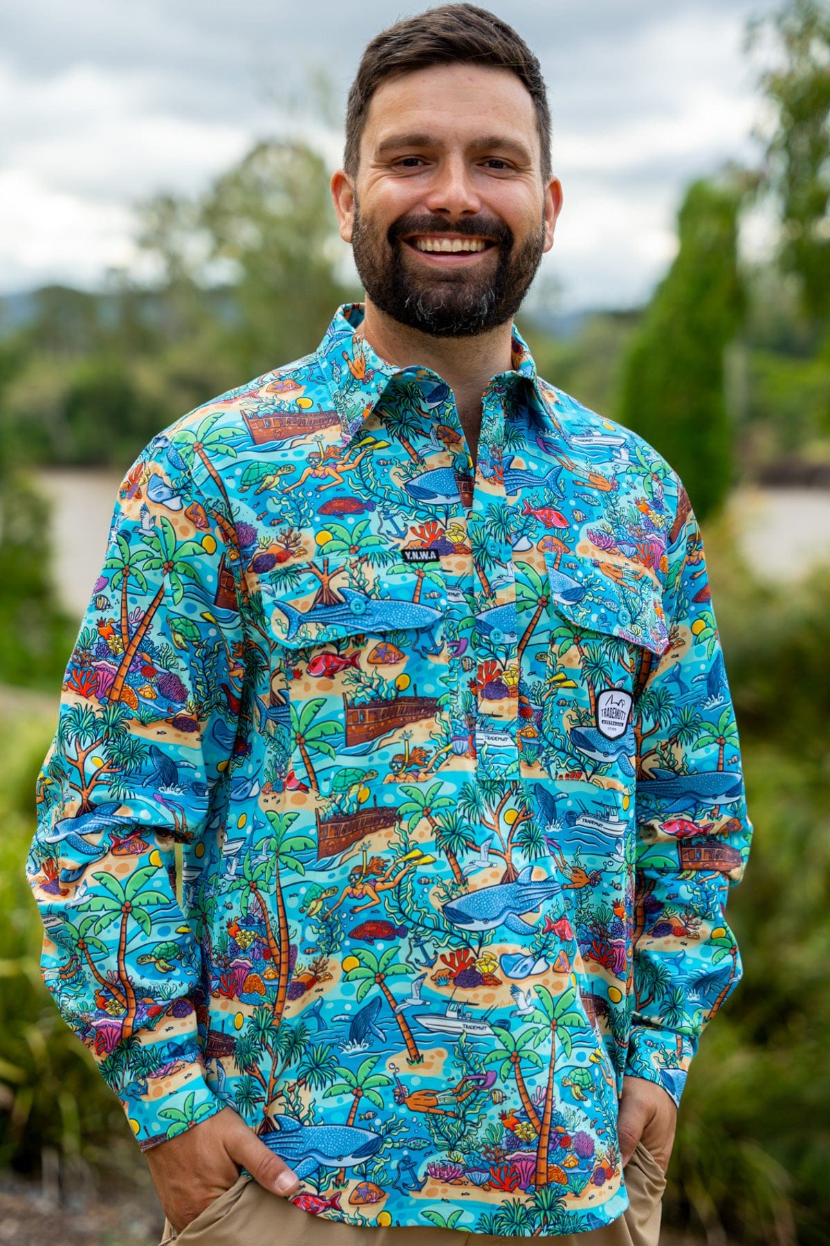 TradeMutt Workshirt Men's Vitamin Sea Half Button Work Shirt Men's Vitamin Sea Half Button Work Shirt