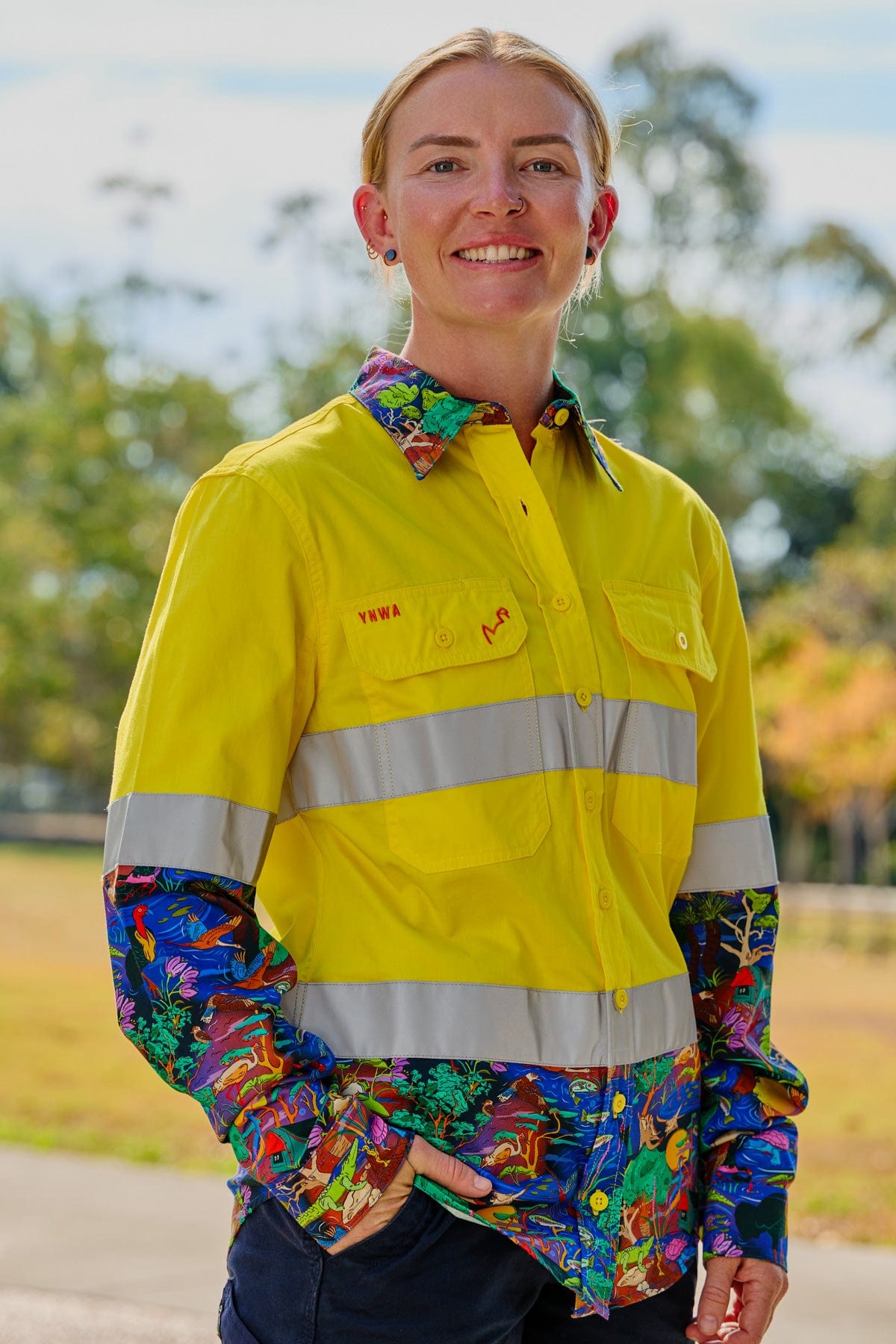 TradeMutt Workshirt Women's Water You Looking At Yellow Day/Night Hi Vis Work Shirt Women's Water You Looking At Yellow Day/Night Hi Vis Work Shirt | TradeMutt Workwear