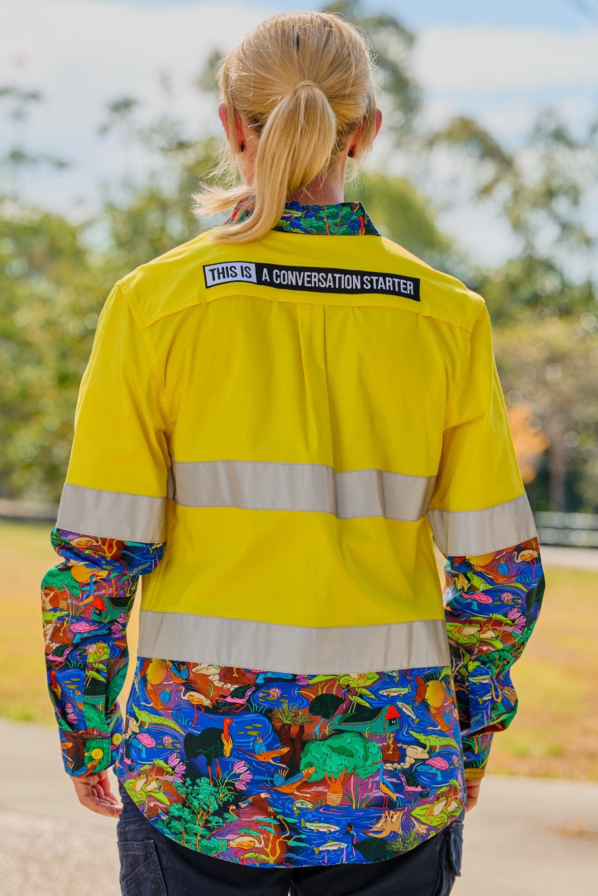 TradeMutt Workshirt Women's Water You Looking At Yellow Day/Night Hi Vis Work Shirt Women's Water You Looking At Yellow Day/Night Hi Vis Work Shirt | TradeMutt Workwear