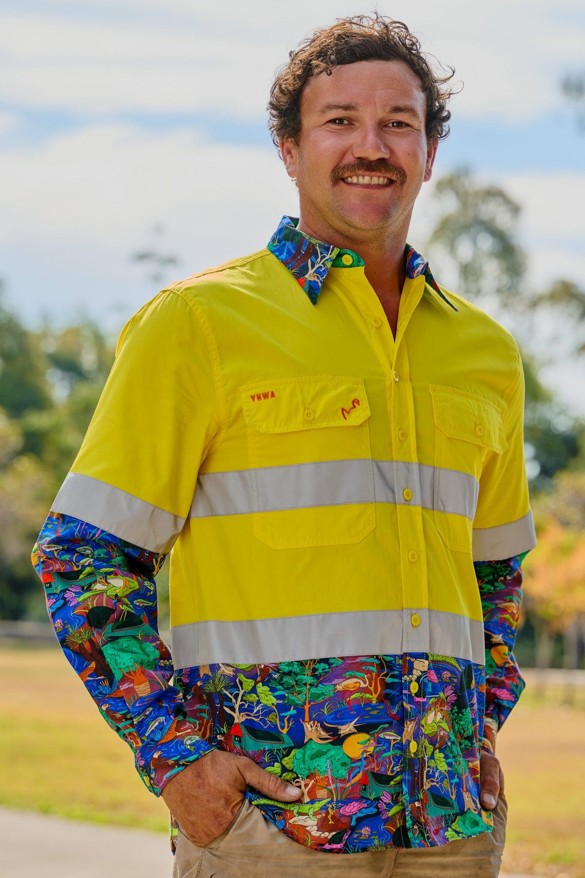 TradeMutt Workshirt Men's Water You Looking At Yellow Day/Night Hi Vis Work Shirt Men's Water You Looking At Yellow Day/Night Hi Vis Work Shirt | TradeMutt Workwear