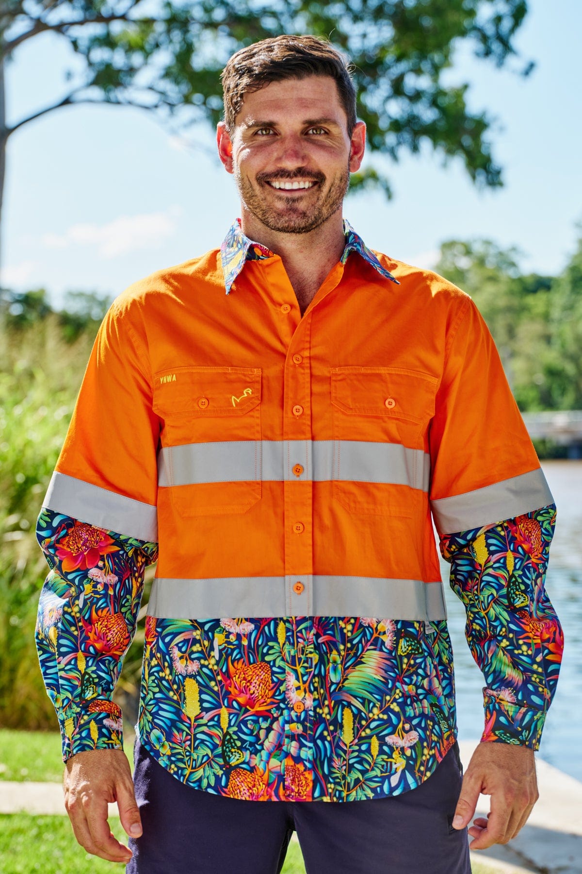 Men's Wattle It Bee Orange Day/Night Hi Vis Full Button Workshirt