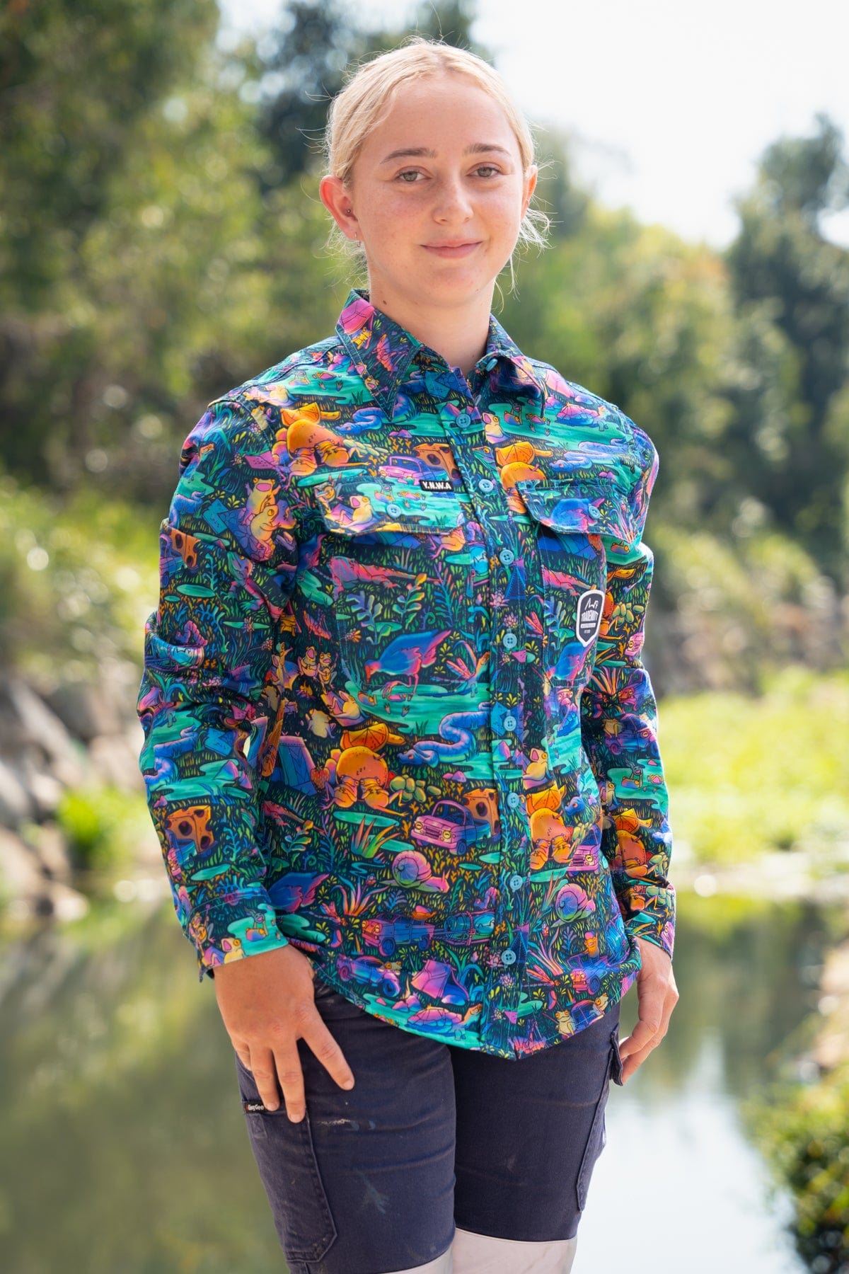 Women's Who Let The Frogs Out Full Button Workshirt