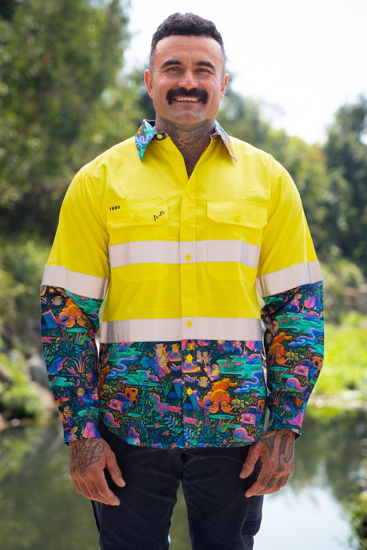 Men's Who Let The Frogs Out Yellow Day/Night Hi Vis Full Button Workshirt