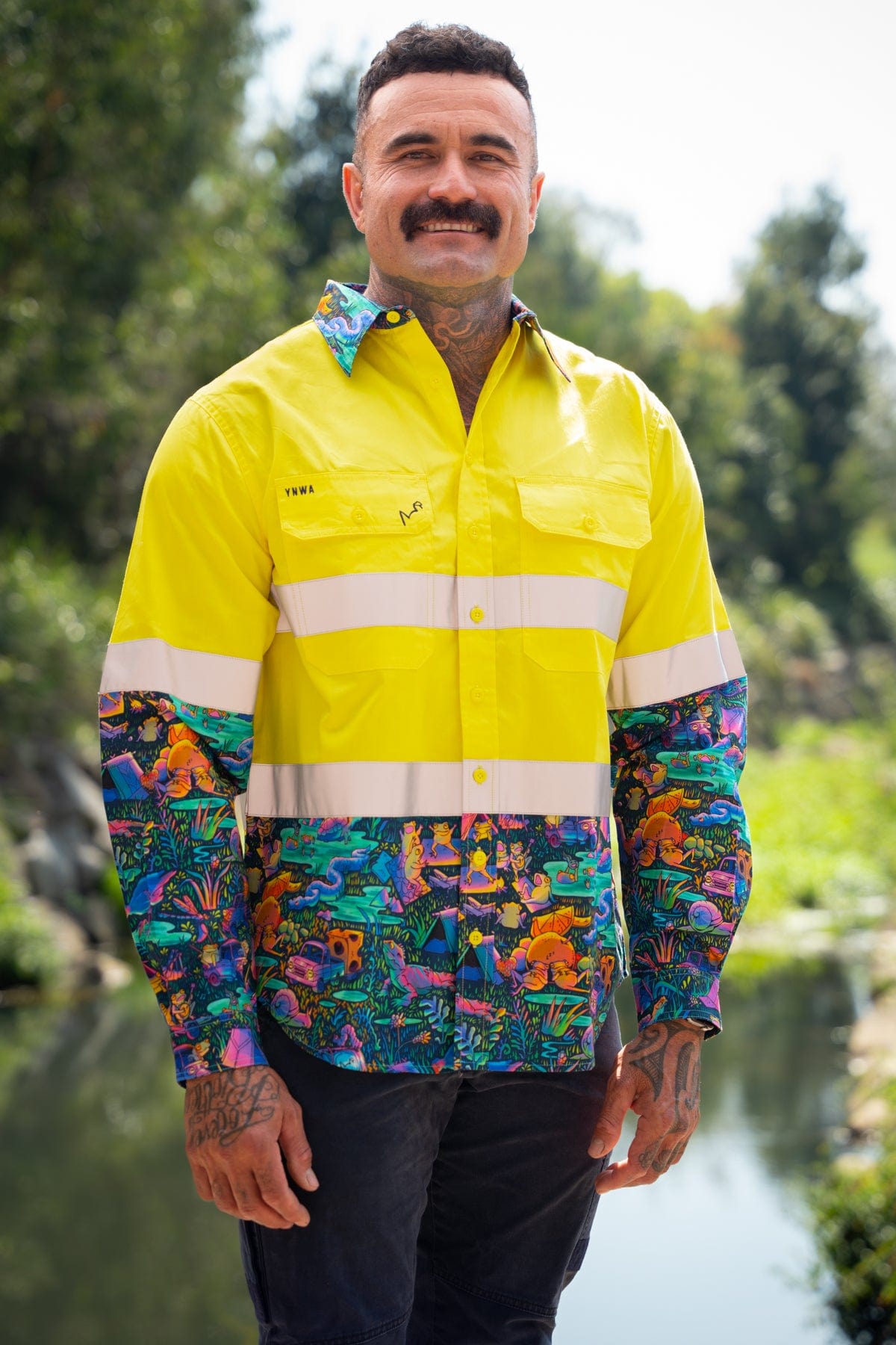 Men's Who Let The Frogs Out Yellow Day/Night Hi Vis Full Button Workshirt