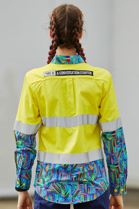TradeMutt Workshirt Women's The Trooper Yellow Day/Night Hi Vis Work Shirt Women's The Trooper Yellow Hi Vis Work Shirt| TradeMutt Work Shirts