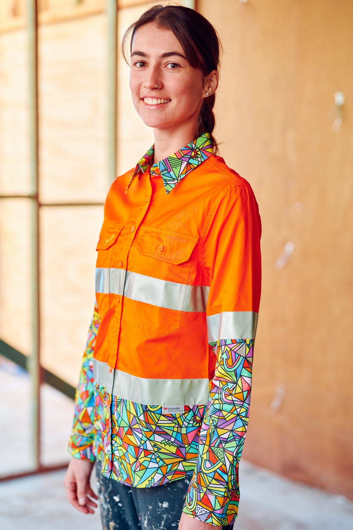 Women's Bonza Orange Day/Night Hi Vis 2.0 Full Button Work Shirt