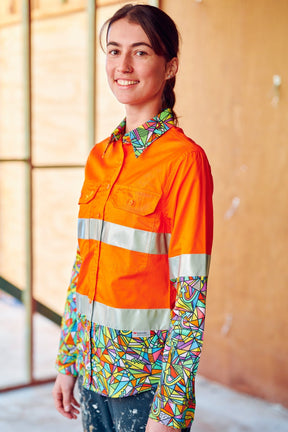 TradeMutt Workshirt Women's Bonza Orange Day/Night Hi Vis 2.0 Full Button Work Shirt Women's Bonza Orange Day/Night Hi Vis Workshirt | TradeMutt Workshirts