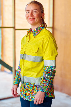 TradeMutt Workshirt Women's Bonza Yellow Day/Night Hi Vis 2.0 Full Button Work Shirt Women's Bonza Yellow Day/Night Hi Vis Workshirt | TradeMutt Workshirts