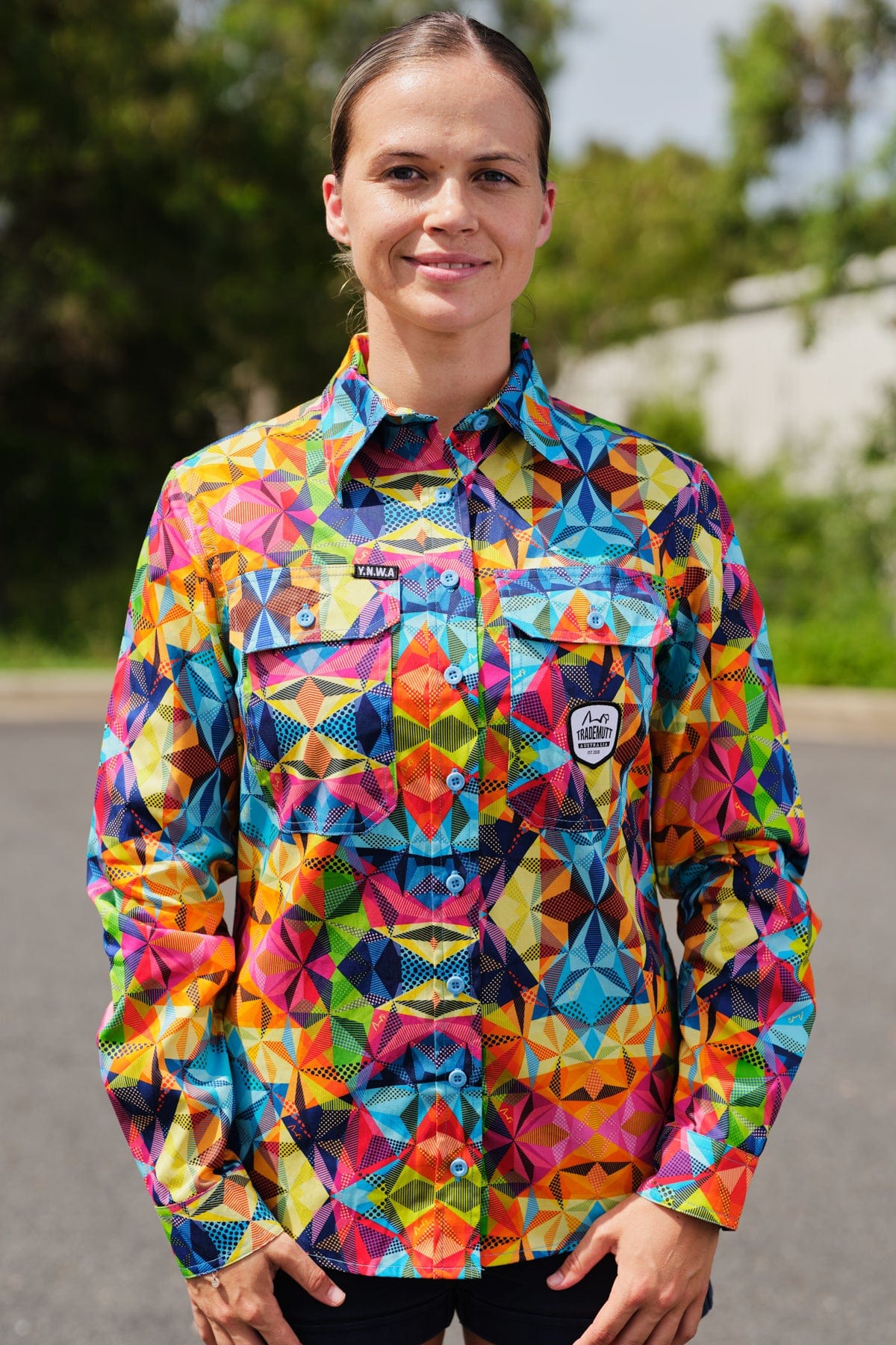 Women's Fractal Full Button Long Sleeve Workshirt