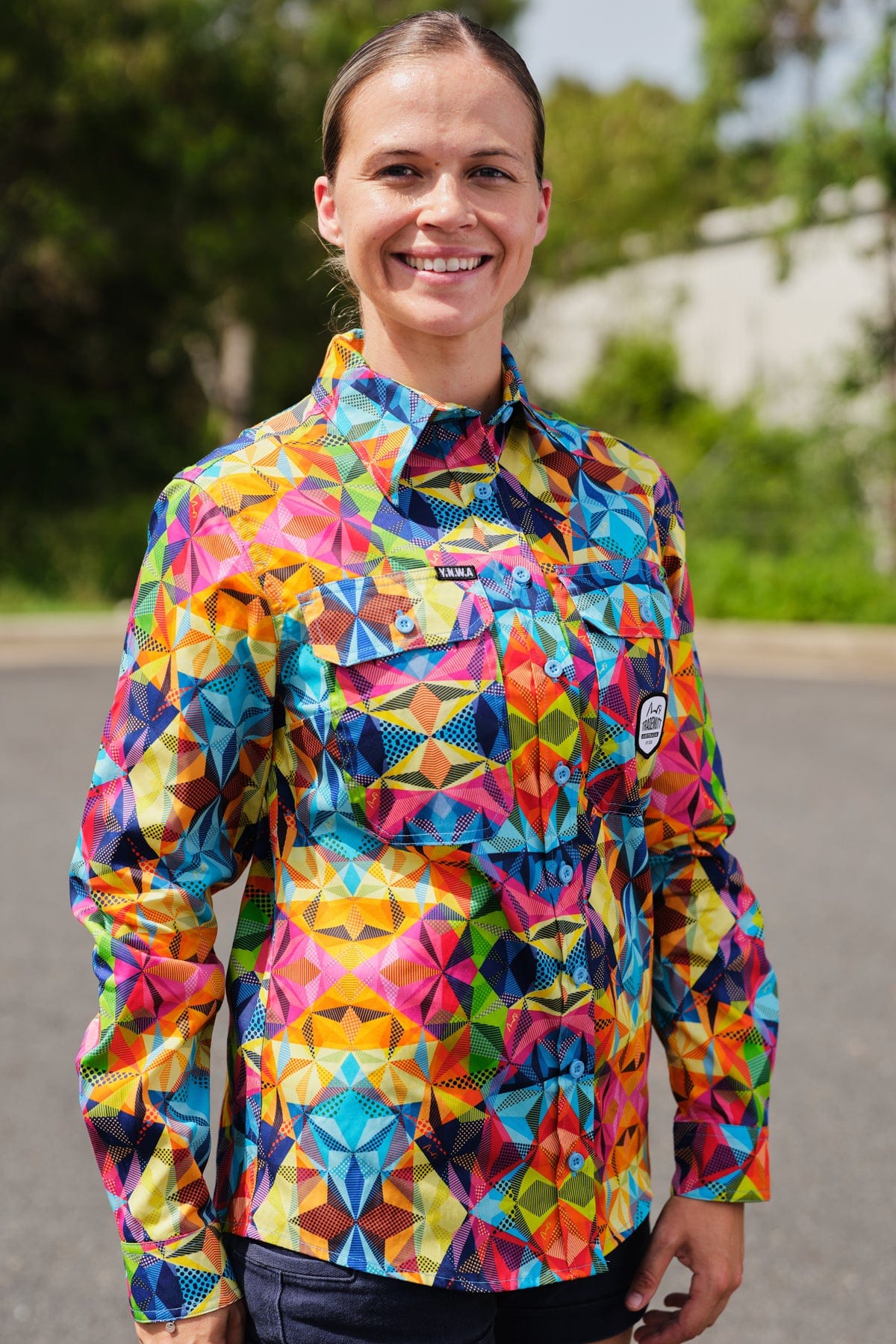 Women's Fractal Full Button Long Sleeve Workshirt