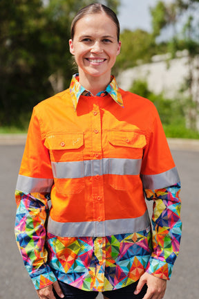 TradeMutt Workshirt Women's Fractal Orange Day/Night Hi Vis Workshirt Women's Fractal Orange Day/Night Hi Vis Workshirt | TradeMutt Workshirts