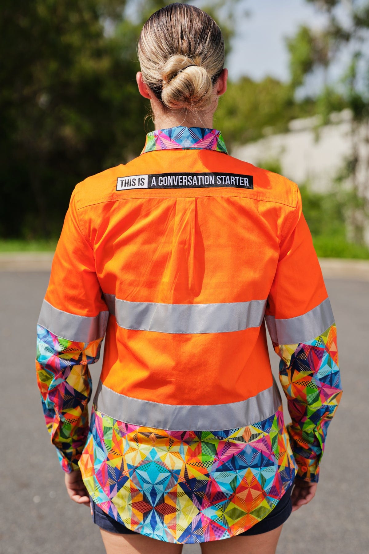 TradeMutt Workshirt Women's Fractal Orange Day/Night Hi Vis Workshirt Women's Fractal Orange Day/Night Hi Vis Workshirt | TradeMutt Workshirts