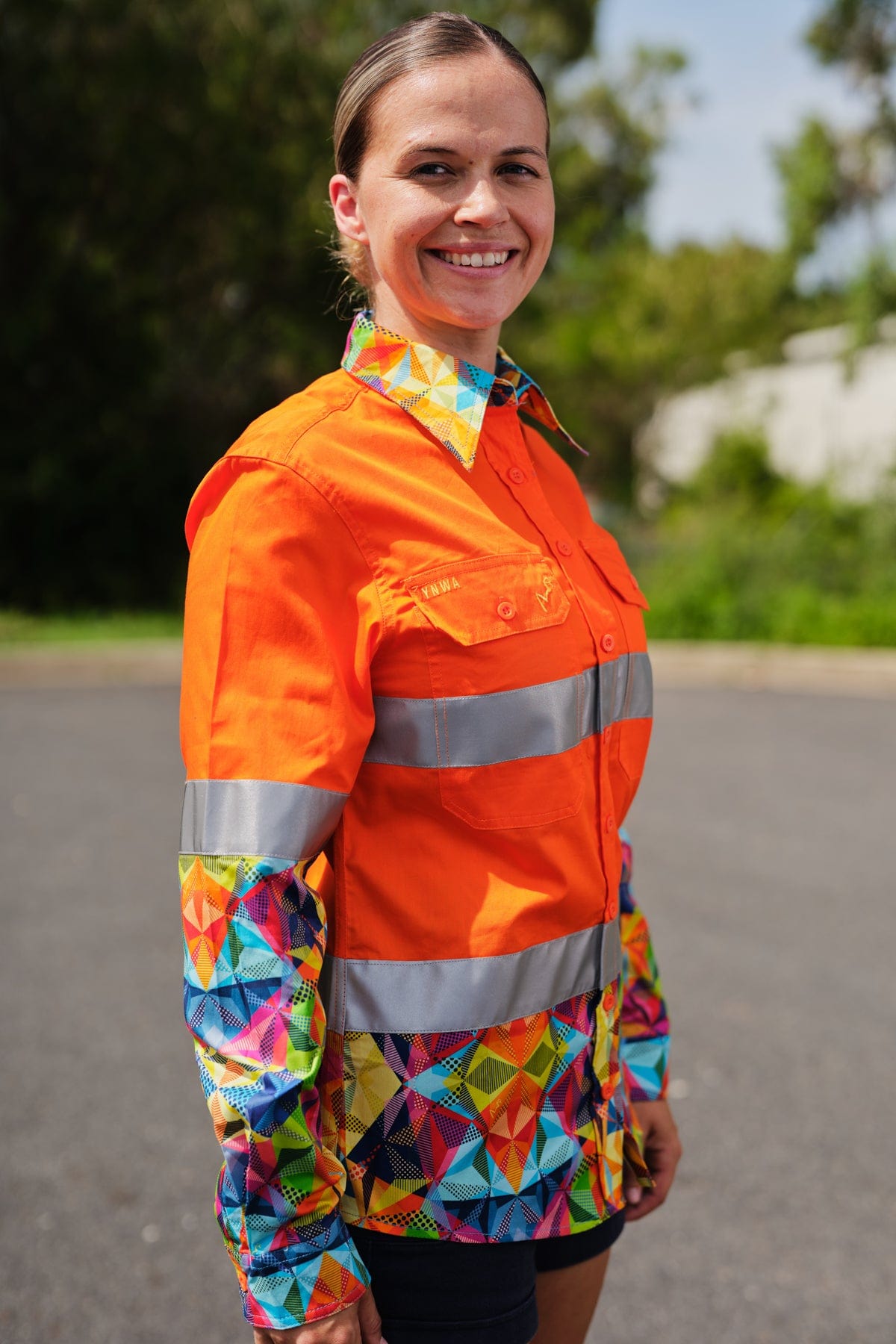 Women's Fractal Orange Day/Night Hi Vis Workshirt | TradeMutt