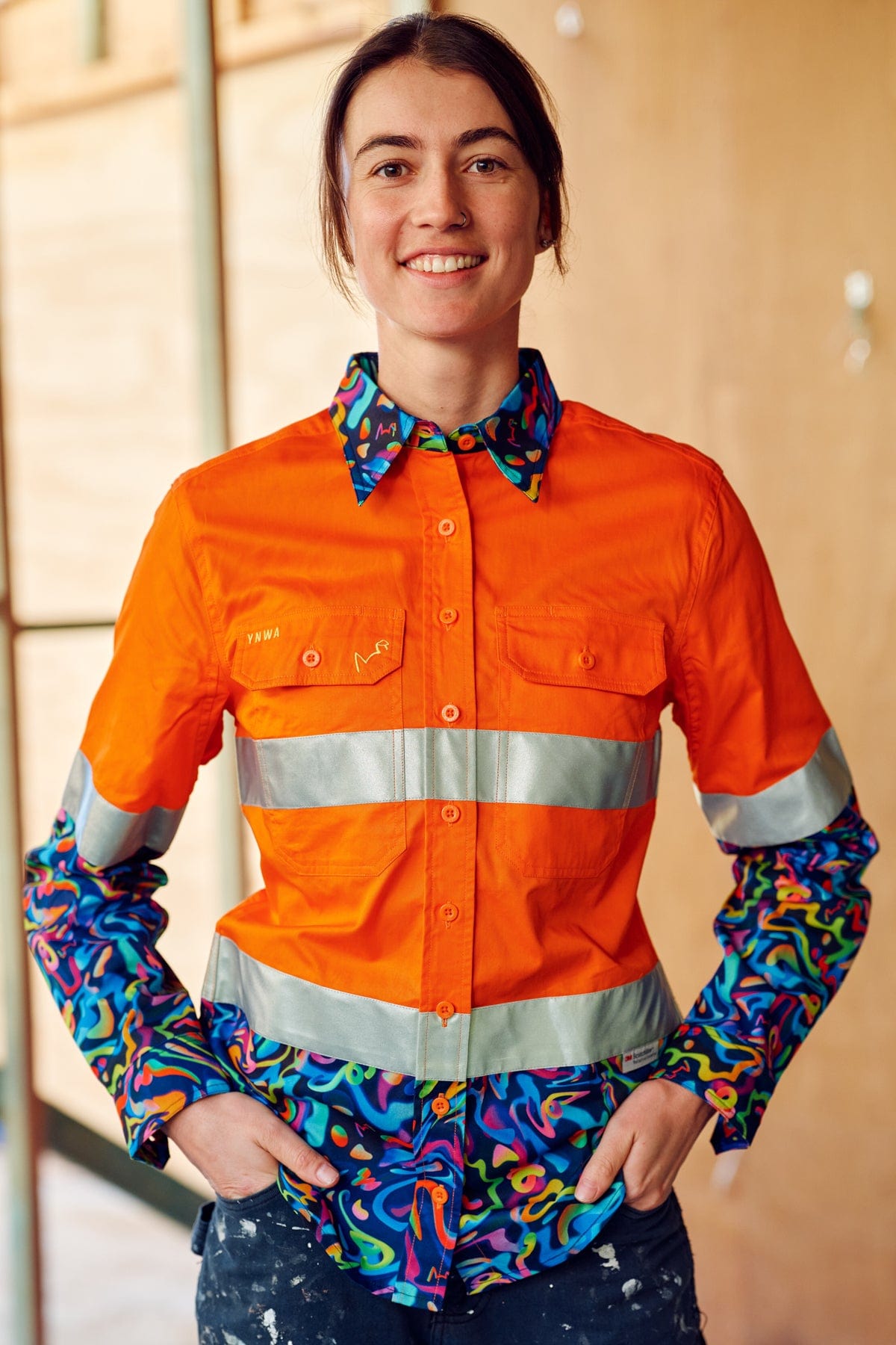 TradeMutt Workshirt Women's Pearler Orange Day/Night Hi Vis 2.0 Full Button Work Shirt Women's Pearler Orange Day/Night Hi Vis Workshirt | TradeMutt Workshirts