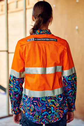 TradeMutt Workshirt Women's Pearler Orange Day/Night Hi Vis 2.0 Full Button Work Shirt Women's Pearler Orange Day/Night Hi Vis Workshirt | TradeMutt Workshirts