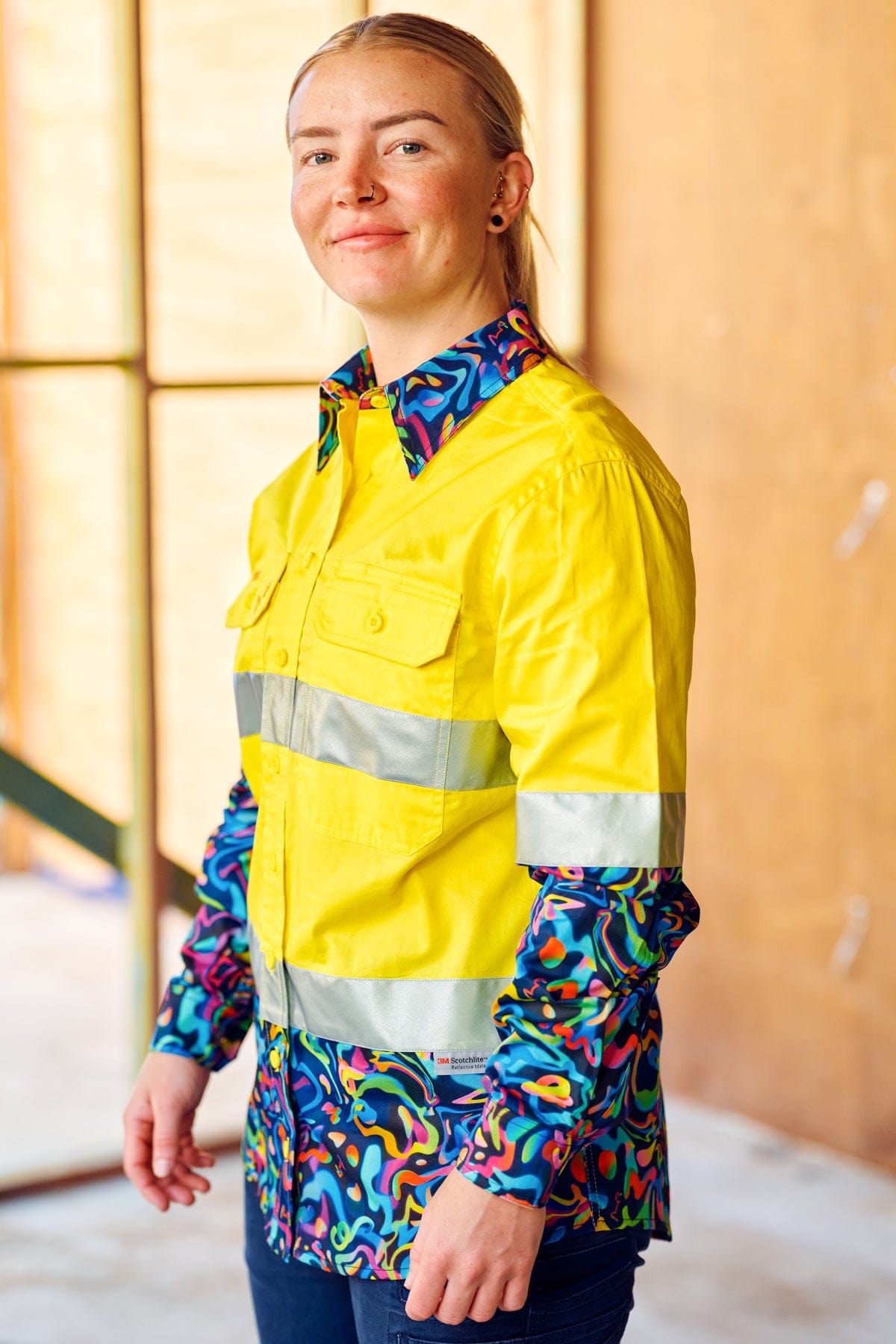 TradeMutt Workshirt Women's Pearler Yellow Day/Night Hi Vis 2.0 Full Button Work Shirt Women's Pearler Yellow Day/Night Hi Vis Workshirt | TradeMutt Workshirts