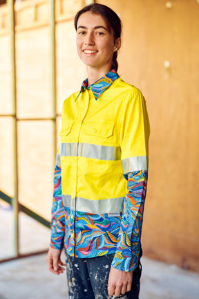 TradeMutt Workshirt Women's Snazzy Yellow Day/Night Hi Vis 2.0 Full Button Work Shirt Women's Snazzy Yellow Day/Night Hi Vis Workshirt | TradeMutt Workshirts