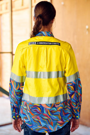 TradeMutt Workshirt Women's Snazzy Yellow Day/Night Hi Vis 2.0 Full Button Work Shirt Women's Snazzy Yellow Day/Night Hi Vis Workshirt | TradeMutt Workshirts