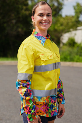 TradeMutt Workshirt Women's Fractal Yellow Day/Night Hi Vis Workshirt Women's Fractal Yellow Day/Night Hi Vis Workshirt | TradeMutt Workshirts