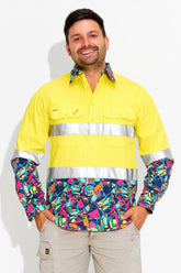 Men's Ventura Yellow Day/Night Hi Vis Half Button Workshirt