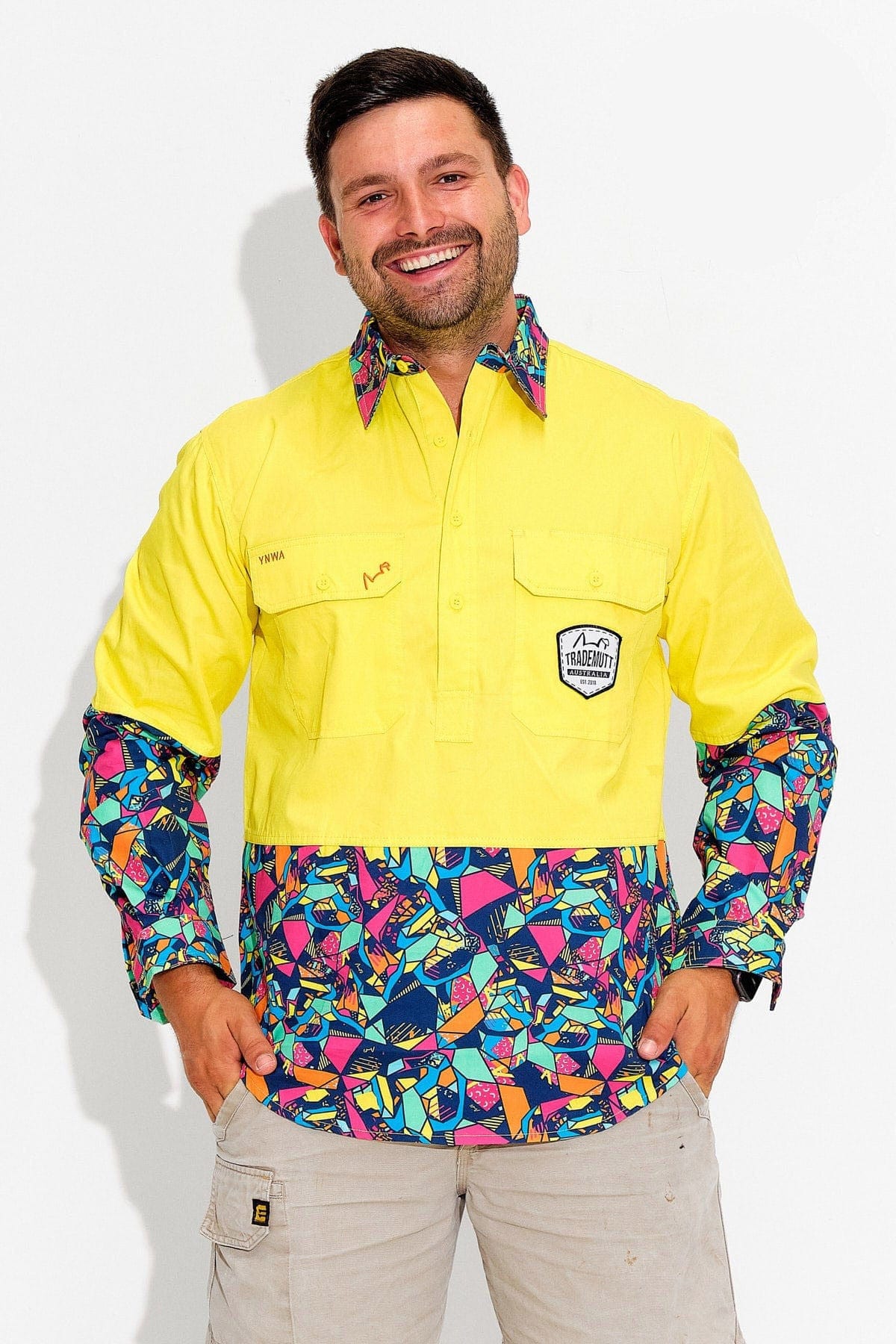 Men's Ventura Yellow Day Hi Vis Half Button Workshirt