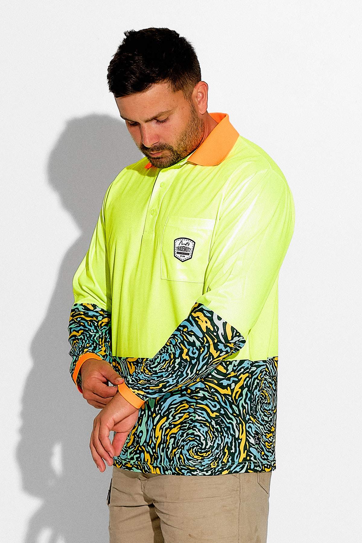 TradeMutt Men's Hi Vis Spun Out L/S Polo Shirt Yellow Men's Hi Vis Spun Out L/S Polo Shirt Yellow