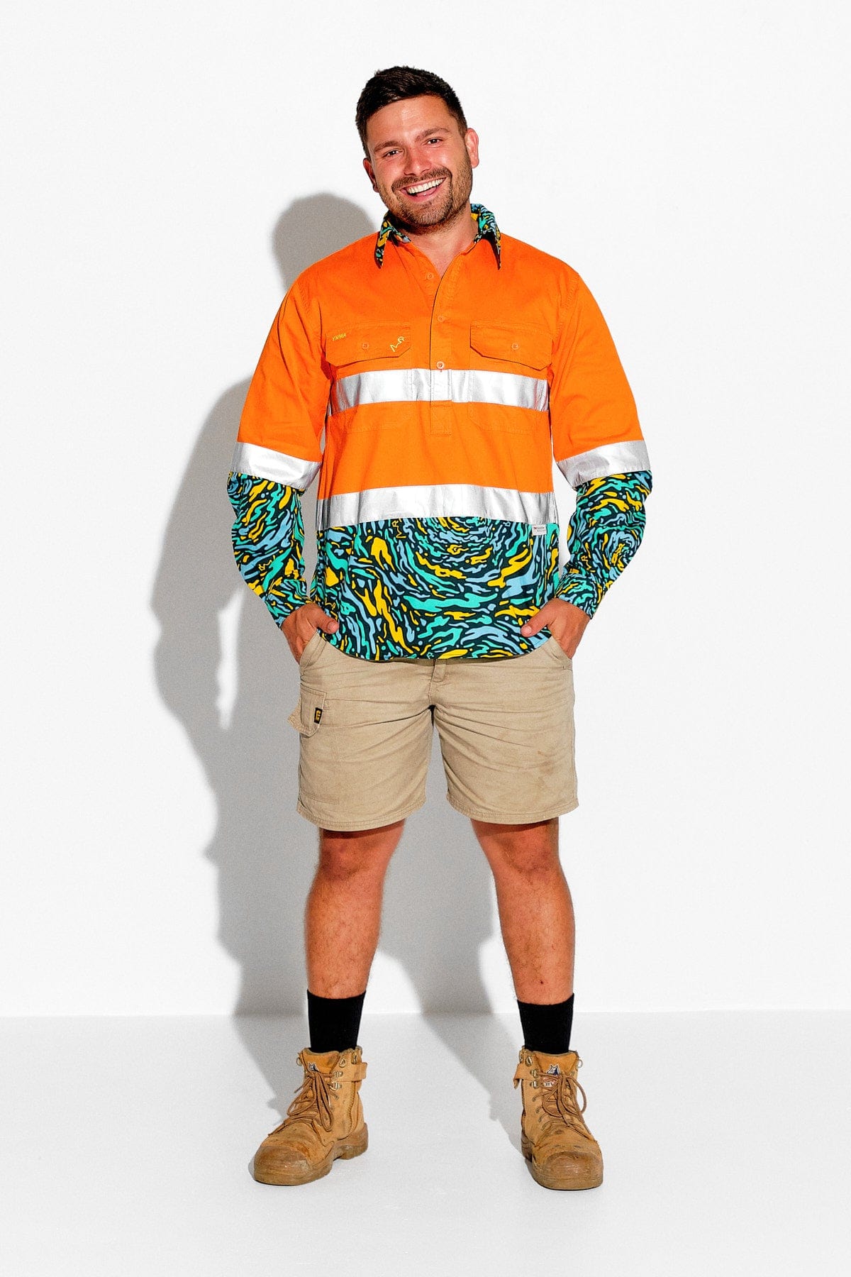 Mens-Spun-Out-Orange-Day-Night-HiVis-Workshirt-TradeMutt-Workshirts-Front