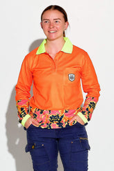 TradeMutt Workshirt Women's Orange F.A.F L/S Polo Women's Orange F.A.F L/S Polo | TradeMutt Workshirts
