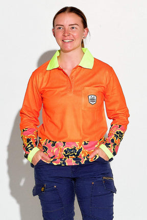 TradeMutt Workshirt Women's Orange F.A.F L/S Polo Women's Orange F.A.F L/S Polo | TradeMutt Workshirts