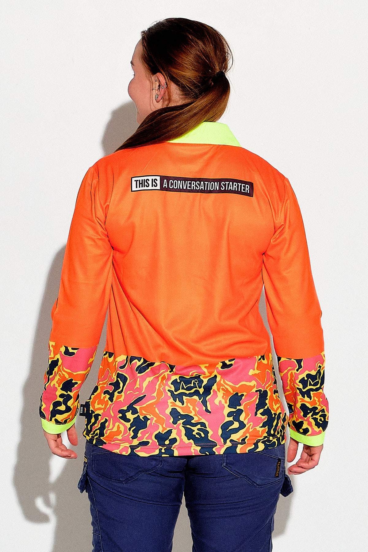 Womens-Orange-FAF-L-S-Polo-TradeMutt-Workshirts-Back