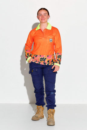 TradeMutt Workshirt Women's Orange F.A.F L/S Polo Women's Orange F.A.F L/S Polo | TradeMutt Workshirts