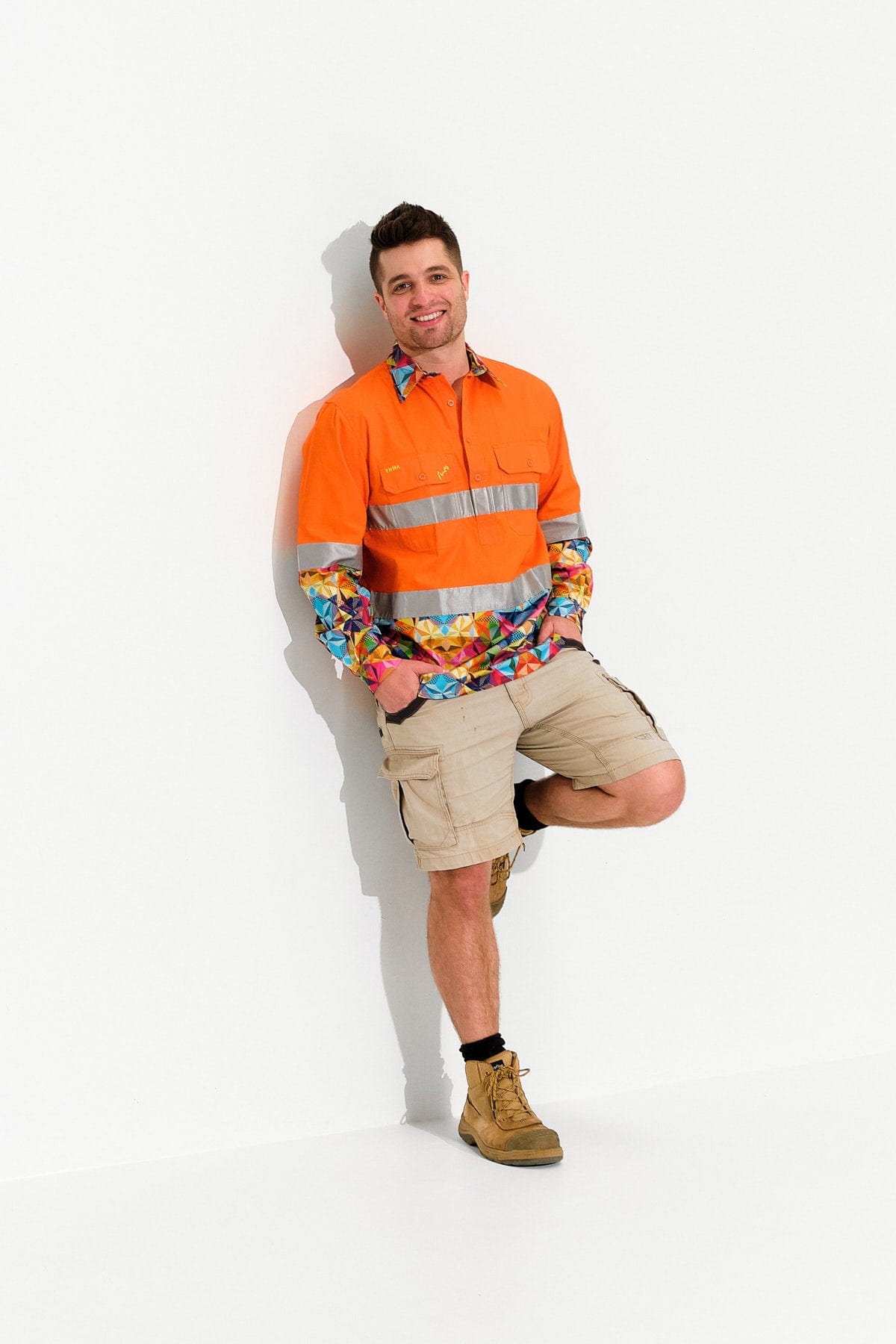 Mens-Fractal-Orange-DayNight-HiVis-Workshirt-TradeMutt-Workshirts-Front