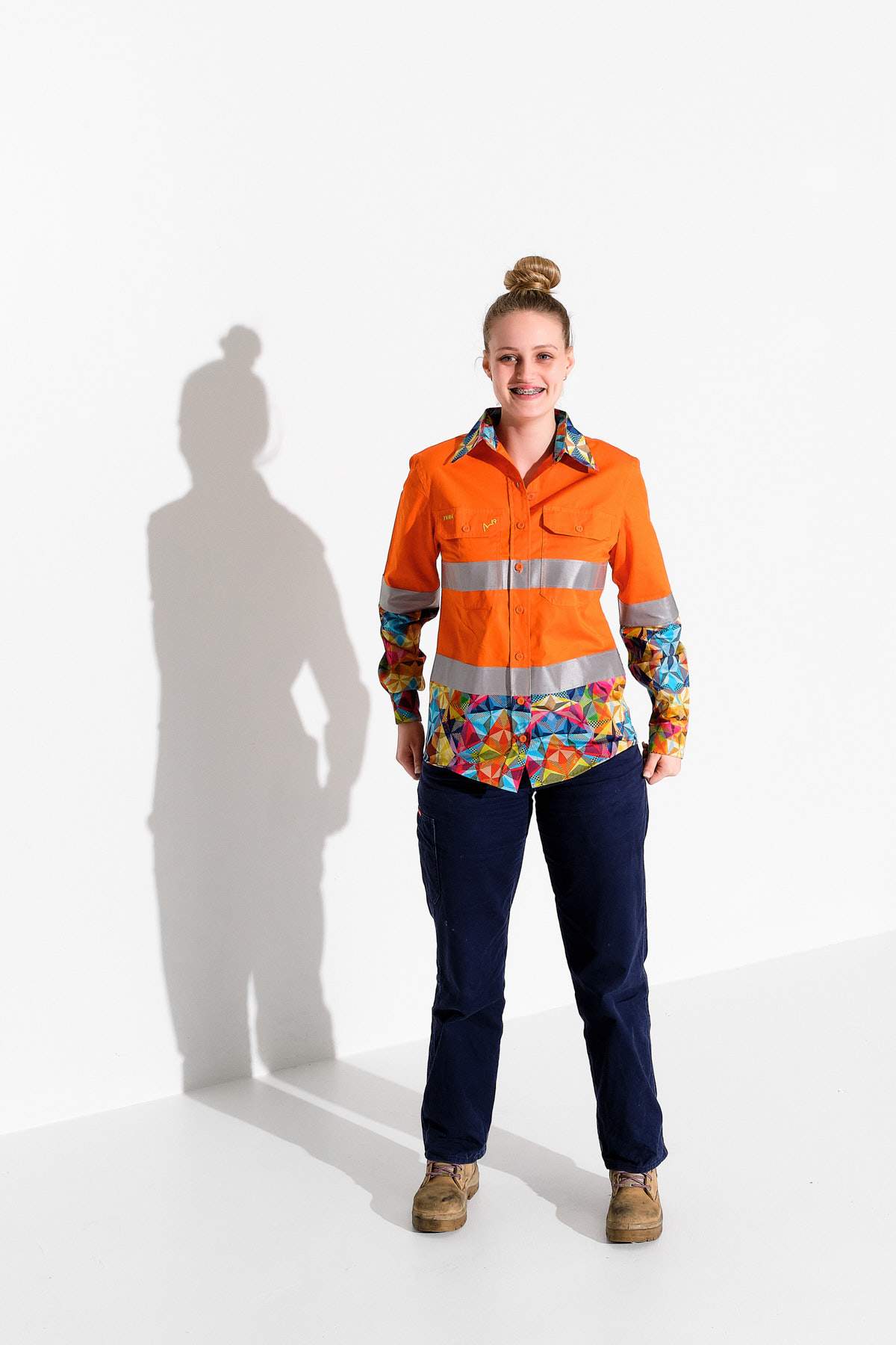 Women s Fractal Orange Day Night Hi Vis Workshirt
