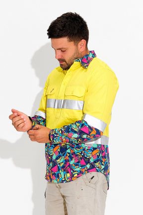 TradeMutt Workshirt Men's Ventura Yellow Day/Night Hi Vis Half Button Workshirt Men's Ventura Yellow Day/Night Hi Vis Half Button Workshirt | TradeMutt Workshirts