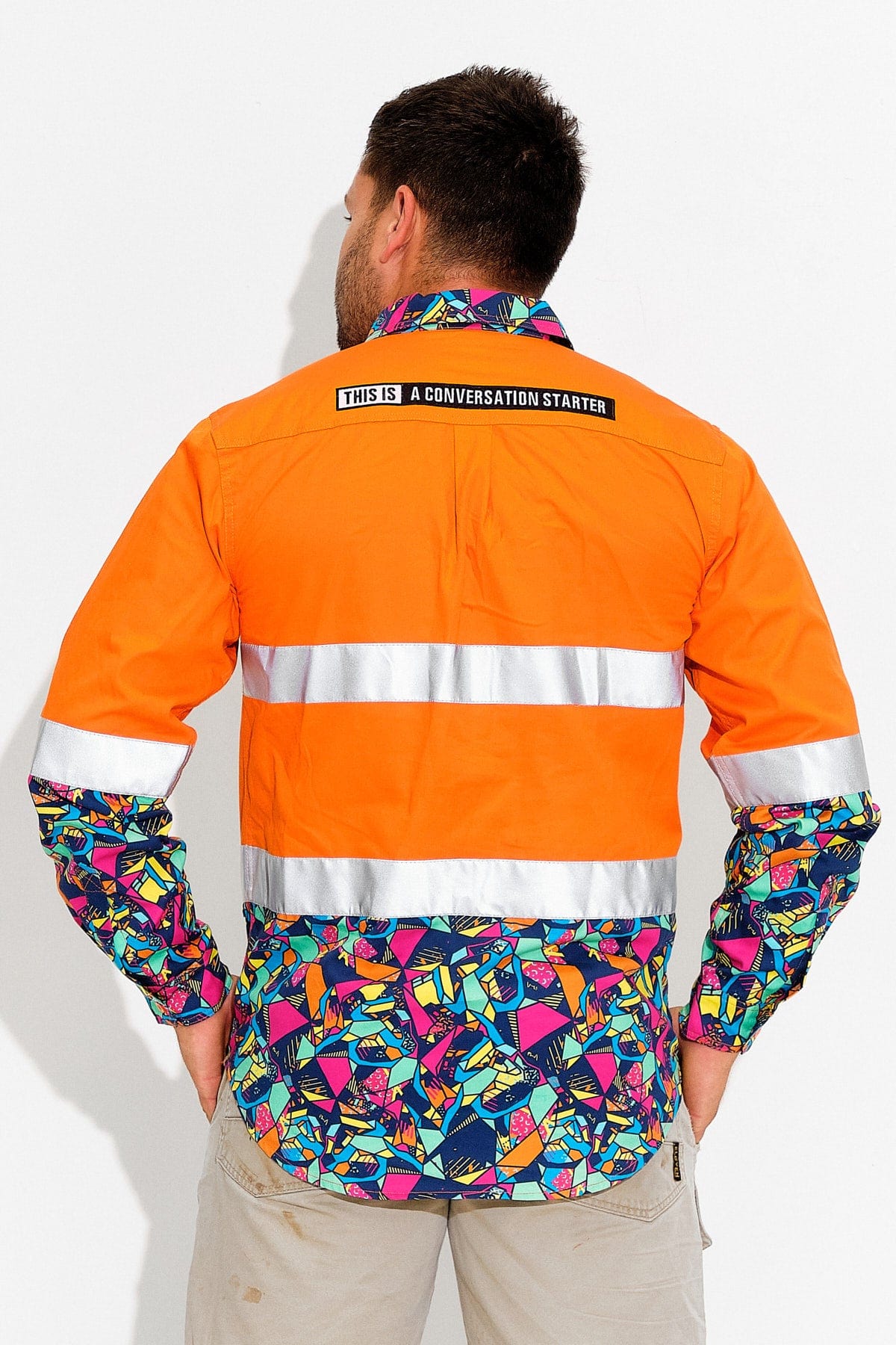 Men s Ventura Orange Day Night Hi Vis Half Button Workshirt