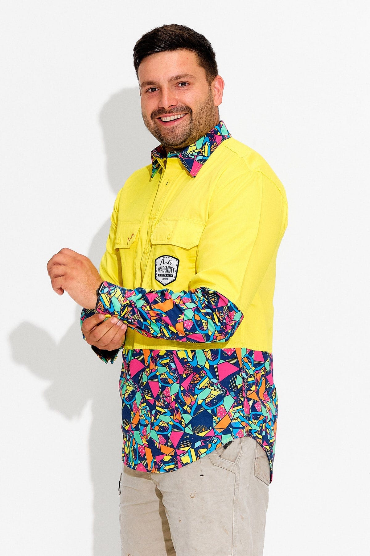 Men s Ventura Yellow Day Hi Vis Half Button Workshirt