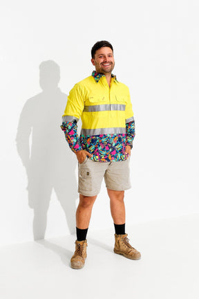 TradeMutt Workshirt Men's Ventura Yellow Day/Night Hi Vis Half Button Workshirt Men's Ventura Yellow Day/Night Hi Vis Half Button Workshirt | TradeMutt Workshirts