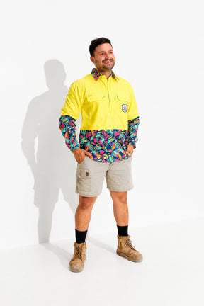 TradeMutt Workshirt Men's Ventura Yellow Day Hi Vis Half Button Workshirt Men's Ventura Yellow Day Hi Vis Half Button Workshirt | TradeMutt Workshirts