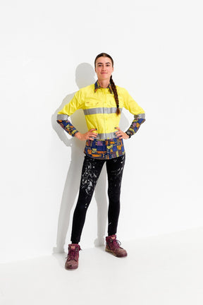 TradeMutt Workshirt Women's Hi Vis Flipside Yellow Workshirt Women's Hi Vis Flipside Yellow Workshirt