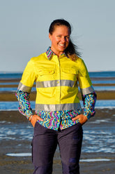 TradeMutt Workshirt Women's Space Weave Yellow Day/Night Hi Vis Workshirt Women's Space Weave Yellow Day/Night Hi Vis Workshirt | TradeMutt Workshirts