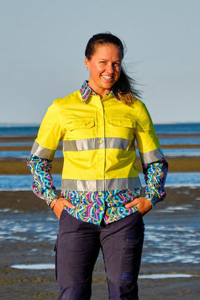 TradeMutt Workshirt Women's Space Weave Yellow Day/Night Hi Vis Workshirt Women's Space Weave Yellow Day/Night Hi Vis Workshirt | TradeMutt Workshirts