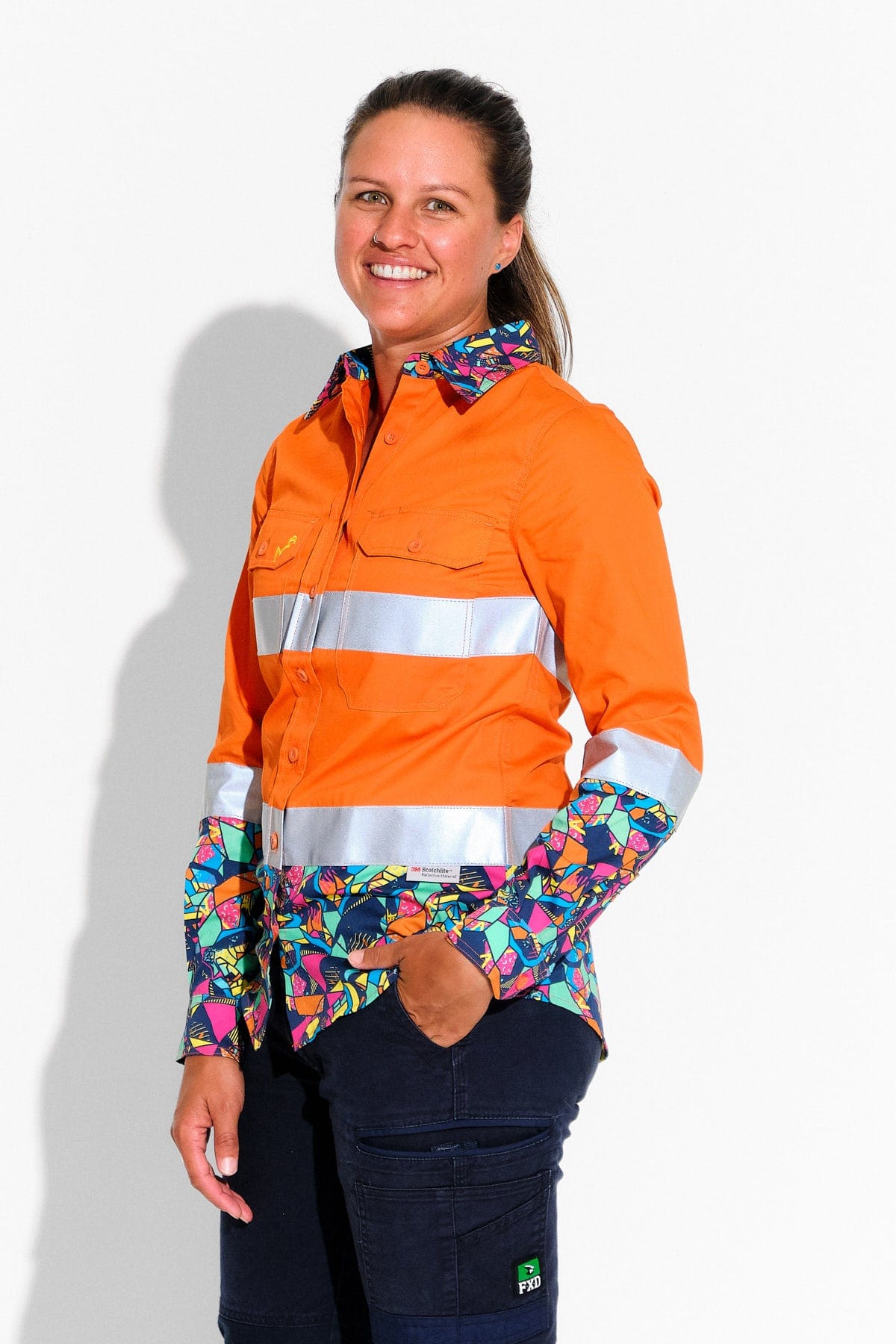 Womens-Ventura-Orange-Day-Night-HiVis-Full-Button-Workshirt-TradeMutt-Workshirts-Side